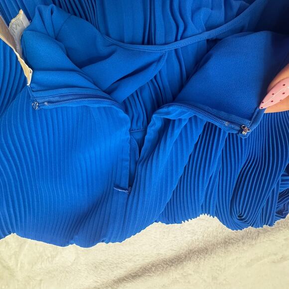 NWOT Michael Kors Grecian Blue Pleated Long Sleeve Dress Size L Lined Career - Picture 7 of 13